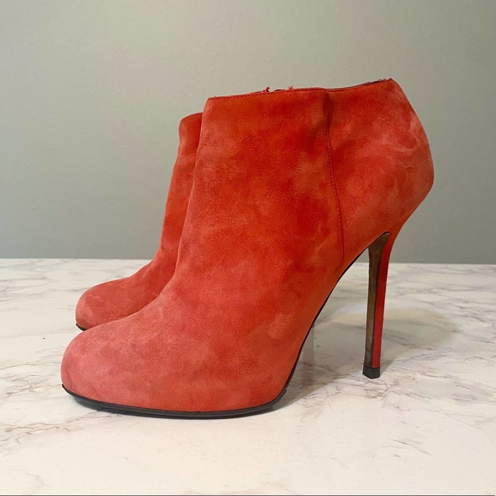 Sergio Rossi Bright Coral Suede Stiletto Ankle Booties Women’s EU Size 38.5
